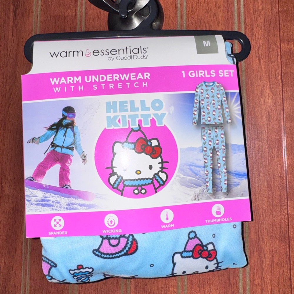 Hello Kitty Girls Blue Pink Warm Underwear Set